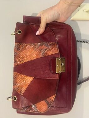 Marc Jacobs Burgundy Red Patchwork Leather & Snakeskin Shoulder Bag
